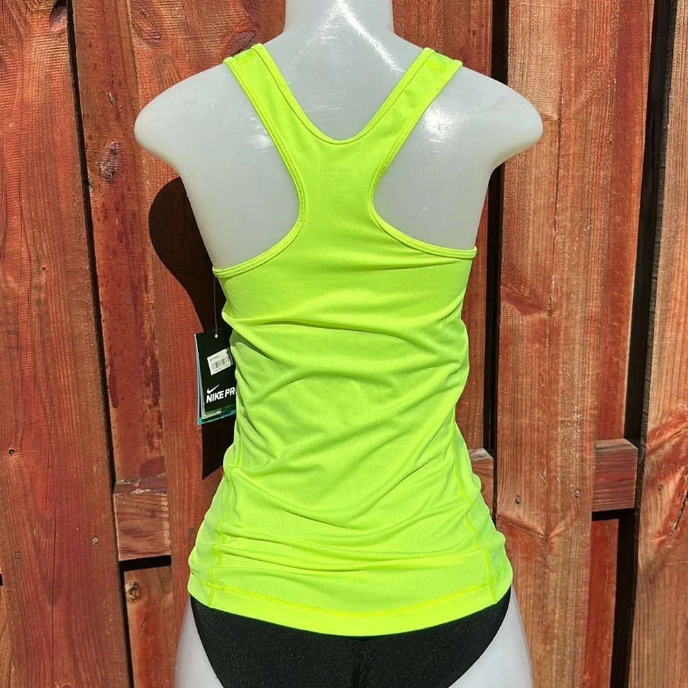Nike Pro Dri-FIT Volt Neon Yellow Mesh Racerback Tank Top Size Small